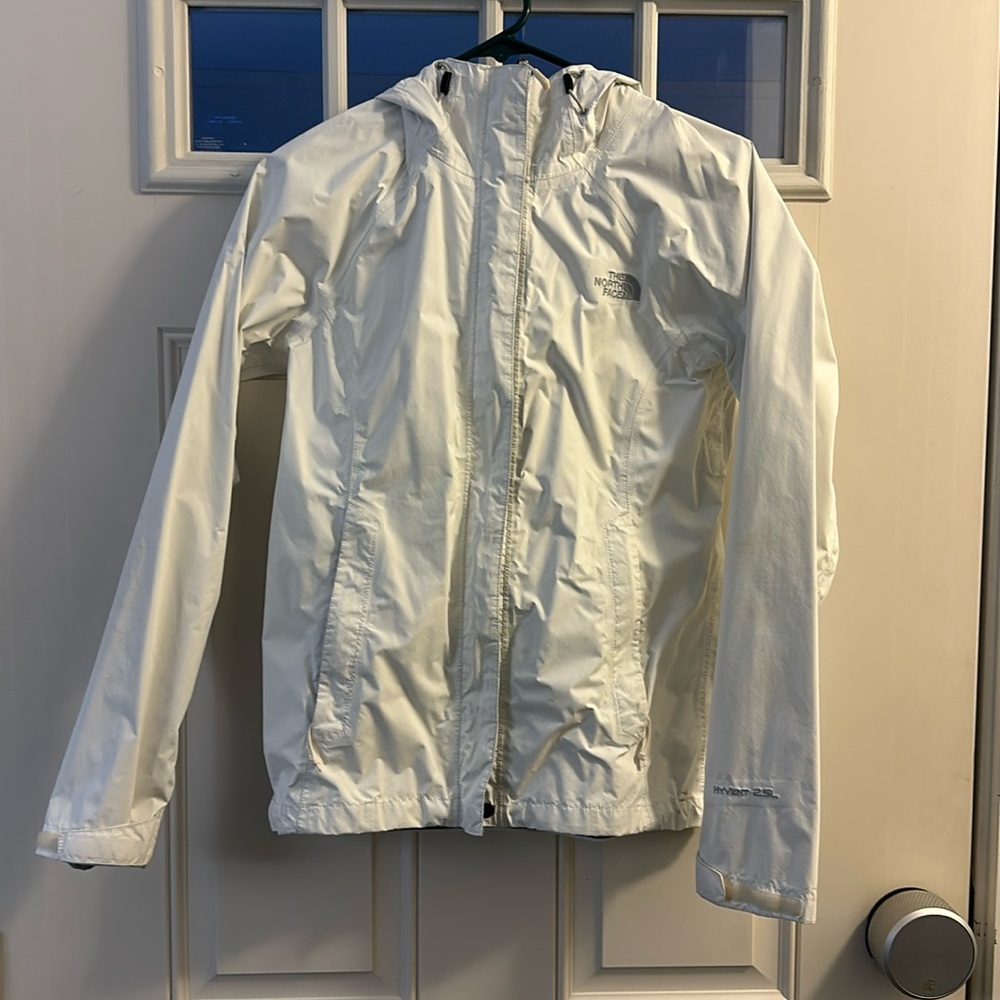 White north face rain coat